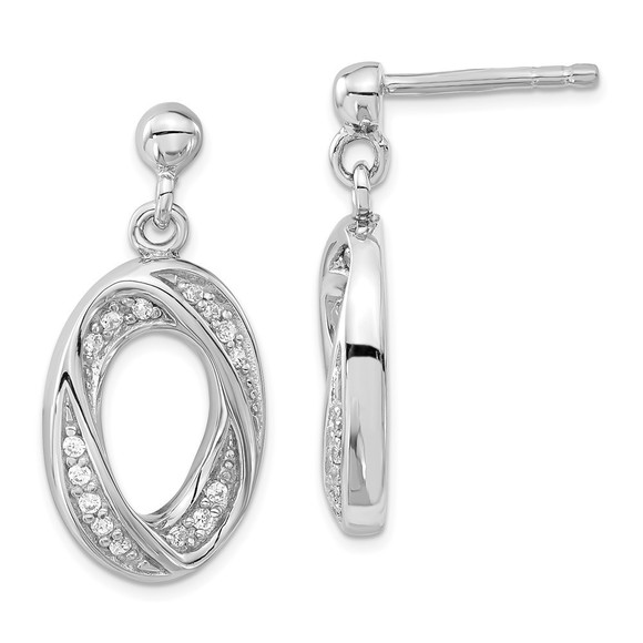 Sterling Silver Fancy CZ Oval Dangle Post Earrings - Picture 1 of 4